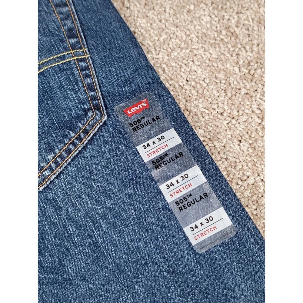 Levi's 505 Jeans Mens 34x30 Regular Fit Stretch Dark Wash Denim Straight NWT $60